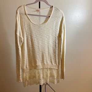 Cream Knit Sweater with Lace Hem